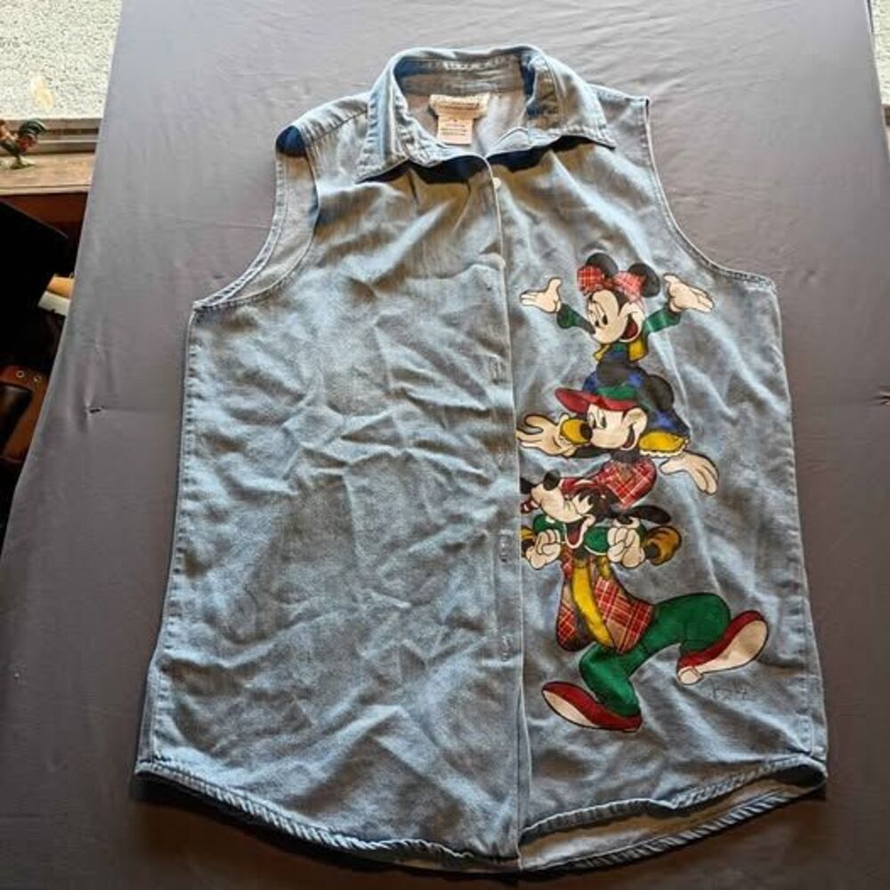 Vintage Disney Mickey by Jerry Leigh Sleeveless Denim Shirt Size M